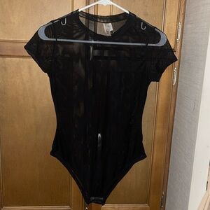 Short Sleeve Black See Through Bodysuit